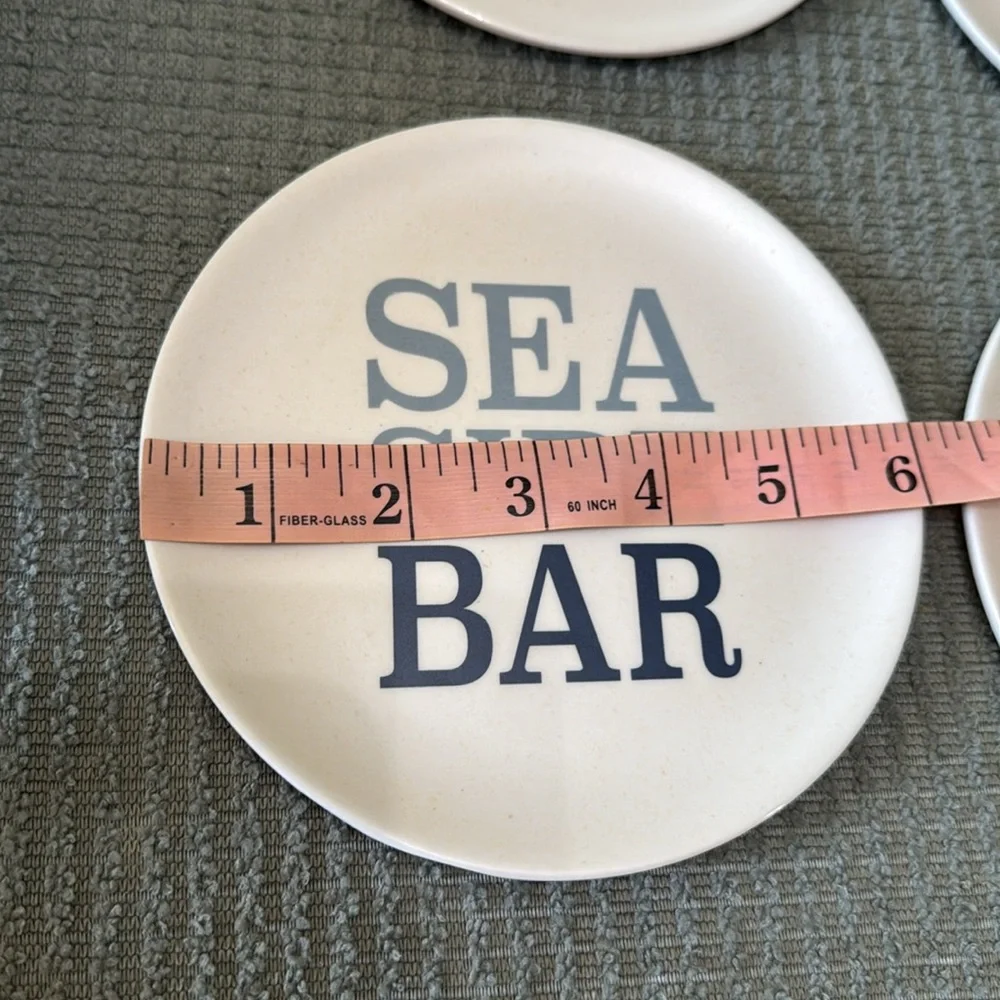 Set Of 4 Sea Side Bar 6”‎ Bamboo Fiber Melamine BPA Free Dishwasher Safe Plates